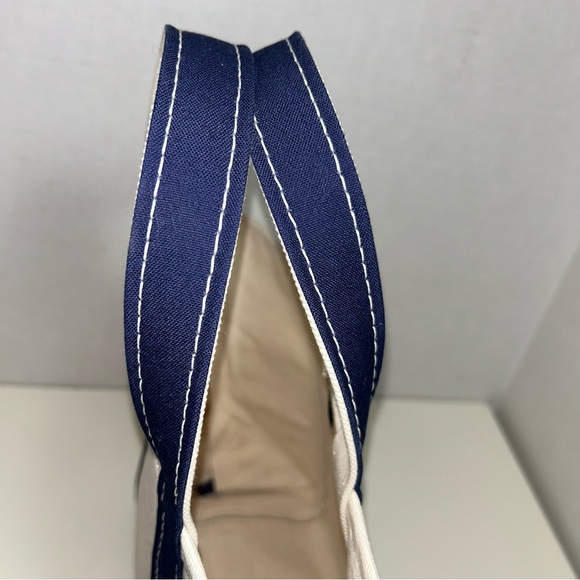 L.L. Bean Boat and Tote Beige Navy Blue Canvas Small Bag Stiff Handles - Picture 7 of 14